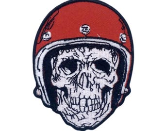 Biker Skull Helm Aufnäher Gestickt Aufnähen Applikation Abzeichen Kleidung Tasche Jacke Jeans