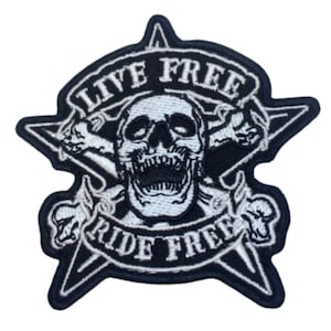 Live Freiheit Fahrt Freiheit Schädel-Stern Kreuz Knochen Biker Reiter Motorrad Chopper Jacke Weste Kostüm Nähen auf Eisen auf Gestickte Applikation