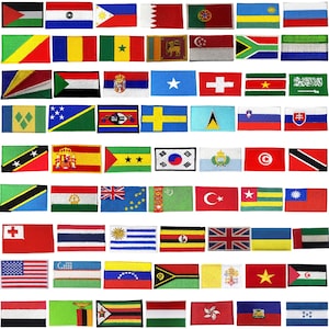 National Country Flag Iron On Patch Embroidered Badge in 5 Different Sizes (P to Z)