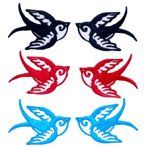 Pair of  Swallows Rockabilly Kitsch Iron On Patch Embroidered Sew On Applique Badge