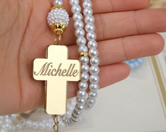 Personalized Baptism Rosary Favors for Guests, Cross Rosary Favors Baptism Gift Girl & Boy, Communion Favors, Custom Christening Gift Guests