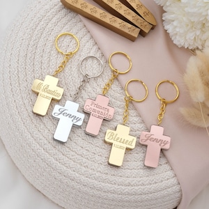 Christening Favors with Personalized Cross Keychain, Baptism Souvenirs Guest, First Communion Gifts for Girl & Boy, Bautizo, Cross Favors