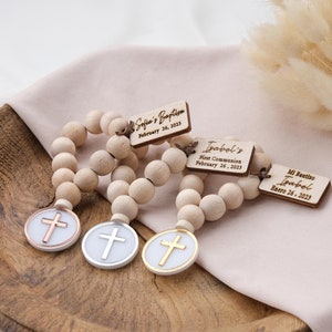 Mini chapelet de baptême personnalisé en bois avec croix, baptême, bautizo, première communion, cadeaux religieux, bautizo recuerdos