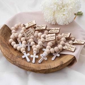 Christening Favors, Custom Mini Wooden Rosary Gift for Baptism Guest, First Communion Keepsake Boy & Girl, Bulk Baptism Favors, Mi Bautizo