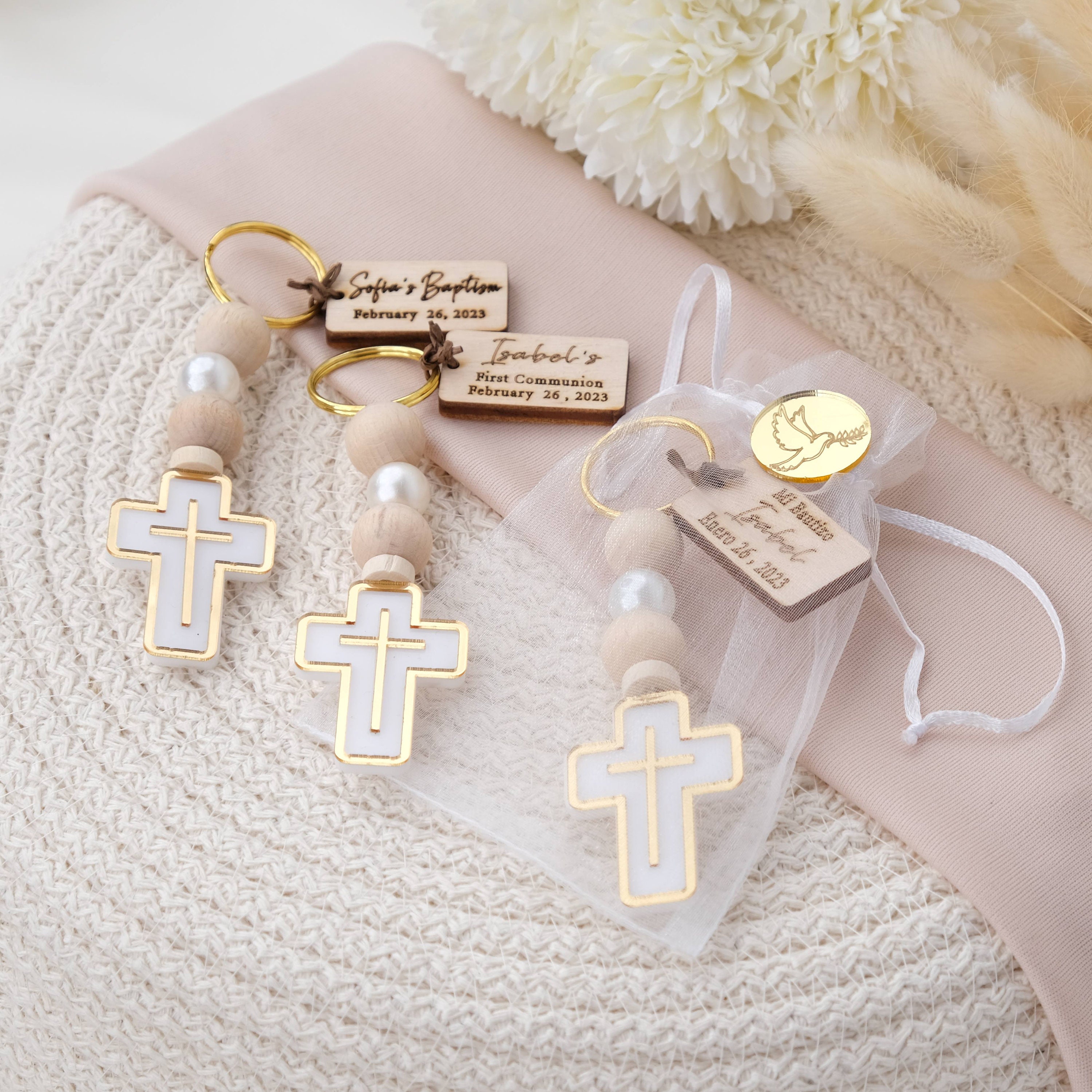 50 Pack Mini Wooden Cross Keychains for Christian Party Favors