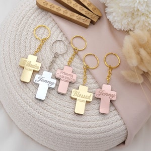 Christening Favors with Personalized Cross Keychain, Baptism Souvenirs Guest, First Communion Gifts for Girl & Boy, Bautizo, Cross Favors