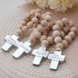 Baptism Favors for Guests Rosary, Personalized Mini Wooden Rosary Gift for Christening, Communion, Bautizo, Custom Baptism Favor Ornaments