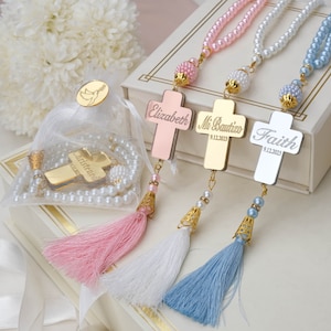Baptism Rosary Favors Personalized Boy & Girl, Christening Cross Rosary Gift for Guests, First Communion Favors, Personalized Gift Baptism