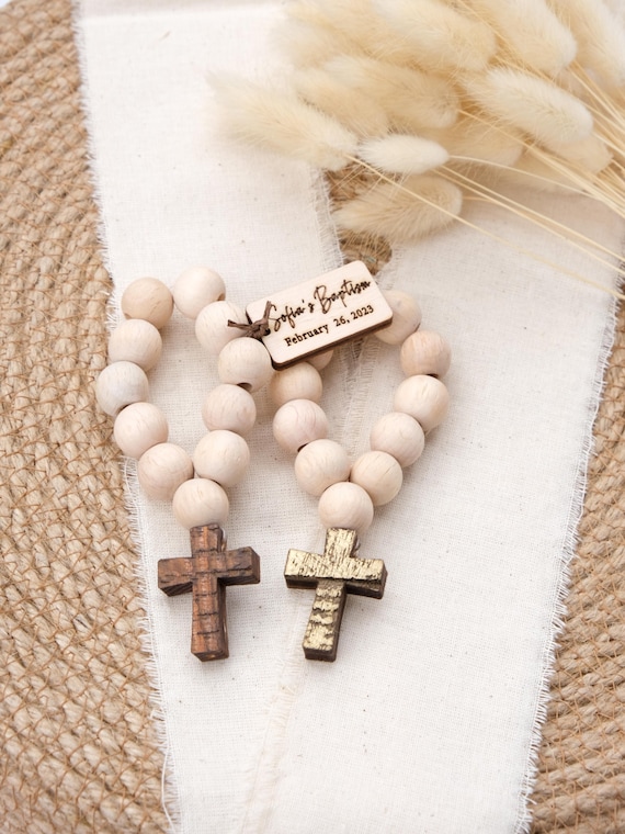 Unique Baptism Mini Wooden Rosary Favors for Guest, Christening Communion Favor Personalized, Baptism Gift Girl, Catholic Favors, Mi Bautizo
