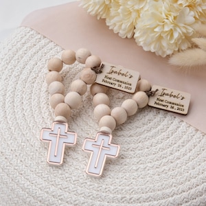 Christening Favors Cross Rosary, Personalized Mini Wooden Rosary Baptism Guest Gift, Communion Favors, Baptism Gift Girl & Boy, Mi Bautizo