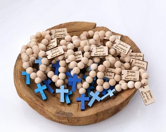 Personalized Mini Wooden Rosary Favors, Baptism Christening Communion Gift