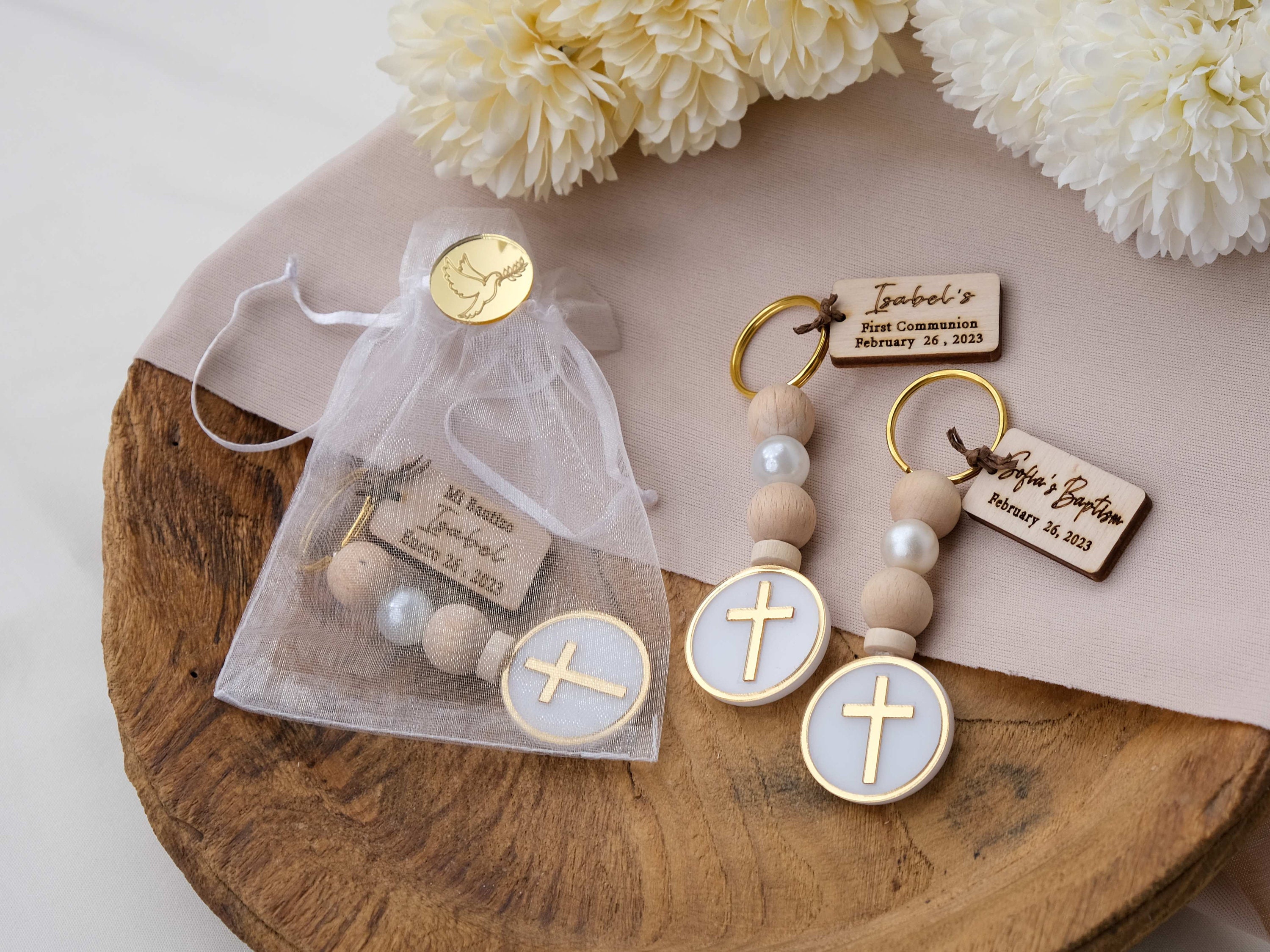 Personalized Mini Keychain Favor Christening Favors, Baptism Cross Favors for Guests, Custom First Communion Keepsake Favors, Mi bautizo