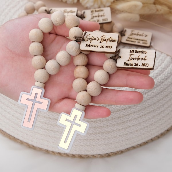 Personalized Baptism Mini Rosary Favors for Guests with Cross, Custom Christening Favors for Boy & Girl, Bautizo Favors, First Communion