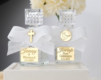 12 PC Gold Rosary White Beads in 2" Glass Bottle Container Jar with Gold Metallic Lid Baptism Favors, Guadalupe Bautizo Recuerdo