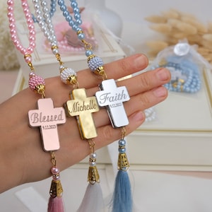 Baptism Rosary Favors Personalized Boy & Girl, Christening Cross Rosary Gift for Guests, First Communion Favors, Personalized Gift Baptism