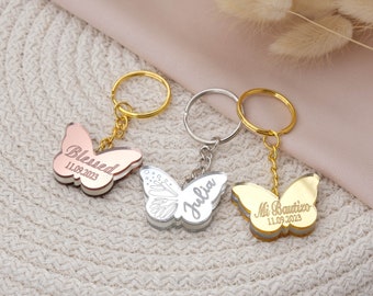 Christening Personalized Favors For Girl & Boy,  Butterfly Keychain Gift for Bpatism Guests, Baptism Gift Girl, Bautizo, Communion Favors