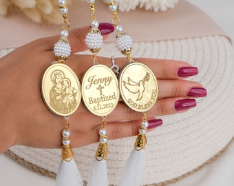 Rosario de Bautizo Favores Personalizados, Favores de Bautismo para Invitados, Adorno de Bautismo, Rosario de Favores de Comunión, Regalo de Confirmación Católico