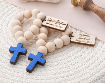 Baptism Rosary Favors for Guests, Personalized Mini Wooden Rosaries for Baptism, Christening Favors, Communion Keepsake, Wood Rosary Favors