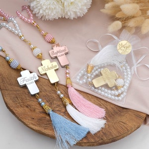 Personalized Baptism Rosary Favors for Guests, Cross Rosary Favors Baptism Gift Girl & Boy, Communion Favors, Custom Christening Gift Guests