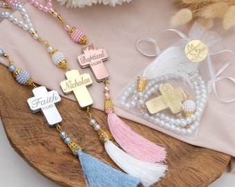 Personalized Baptism Rosary Favors for Guests, Cross Rosary Favors Baptism Gift Girl & Boy, Communion Favors, Custom Christening Gift Guests