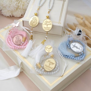 Chapelet de baptême personnalisé faveurs fille garçon, cadeaux de chapelet de baptême, cadeaux de baptême uniques pour les invités, cadeaux de première communion, Mi Bautizo