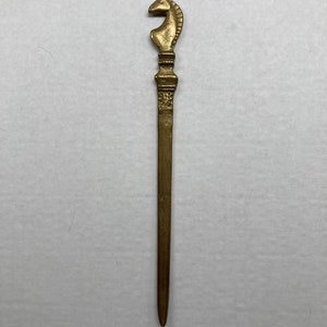 Vintage solid brass letter opener with horse head, patina has some wear but good used condition