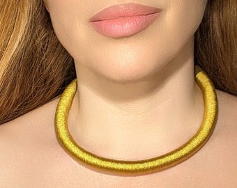 Mustard Gold Choker, Sparkling, Minimalist Necklace, Handmade Jewelry, Spiral, Elegant Neck ring, Necklace, Mustard Necklace