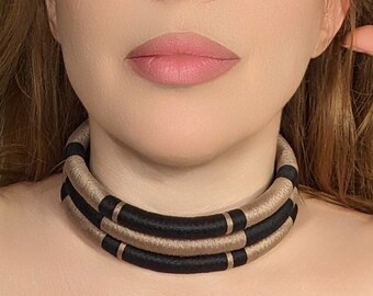 Black African Choker, Statement Necklace, Handmade Jewelry, Elegant Neck ring, Necklace, Black Necklace, Brown Necklace