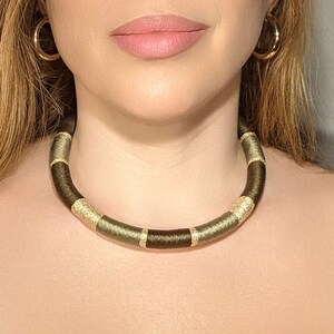 Green Khaki Gold Choker, Handmade Jewelry, Elegant Neck ring, Olive Green Necklace, Khaki Bohemian Necklace, Summer Necklace, Gift for Her