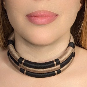 Black African Choker, Statement Necklace, Handmade Jewelry, Elegant Neck ring, Boho Necklace, Black Choker, Beige Necklace image 2