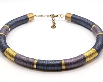 Blue Gold Choker, Handmade Jewelry, Elegant Neck ring,  Blue Summer Necklace, Navy Blue Necklace, Boho Necklace