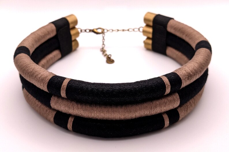 Black African Choker, Statement Necklace, Handmade Jewelry, Elegant Neck ring, Boho Necklace, Black Choker, Beige Necklace image 6