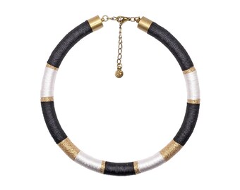 Black & White Choker, Spiral Sparkling Choker, Handmade Jewelry, Elegant Neck ring, Black and White Necklace, Gold Necklace, Summer Necklace