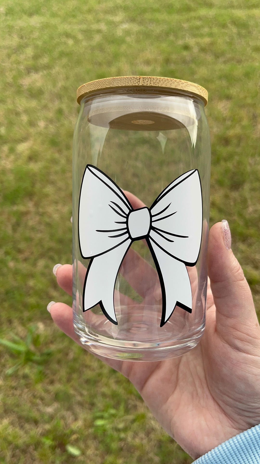 Bow Glass Cup With Bamboo Lid & Straw - Soda Can Shape (16 Oz) - Etsy