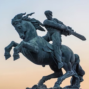 Warrior On Horse Statue. Warrior statue. The statue of Sasuntsi David. Statue wall art. Statue digital print. Monument of warrior in Armenia
