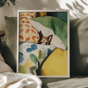 Impresión divertida de perro chihuahua, decoración imprimible, arte de perro soñoliento para dueños de mascotas, descarga digital