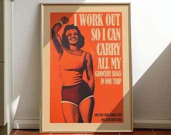 Motivational Poster Gym Wall Art Retro Vibe Fitness Motivation Girl Apartment Decor (Digital Download)