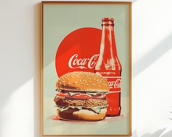 Coca Cola Poster Retro Food Art 1950s Wall Decor Diner Style Print (Digital Download)