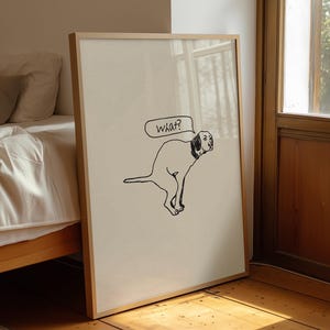 Funny Dog Pooping Art Print: Minimalist Line Drawing for Bathroom Decor (Digital Download)