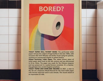 Retro Toilet Paper Roll Print: Funny Bored Bathroom Art (Digital Download)