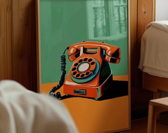 Retro Rotary Phone Art Print: Vintage Telephone Poster (Digital Download)