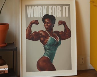 Work For It Poster – Strong Woman Gym Wall Art Fitness Motivation Poster (Digital Download)