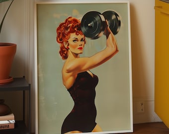 Retro Gym Poster Printable Exercise Wall Art Nostalgic Fitness Print for Her (Digital Download)