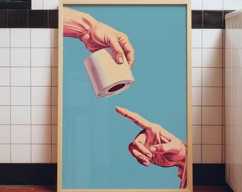 Toilet Paper Print - Funny Bathroom Wall Art Printable Retro Toilet Poster Hand of God (Digital Download)