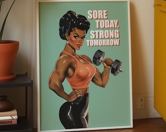 Retro Black Woman Gym Art Print: Bodybuilder Motivation (Digital Download)