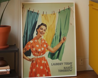 Midcentury Modern Laundry Room Decor Vintage Housewife Retro Chic 1950s Art (Digital Download)