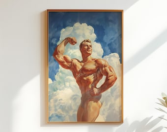 Arte de pared para gimnasio, decoración para sala de entrenamiento, levantamiento de pesas, impresión de hombre fuerte (descarga digital)