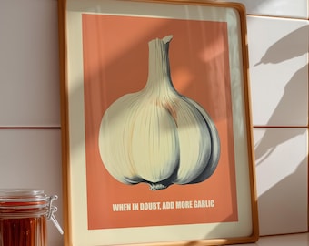 Garlic Print Midcentury Modern Kitchen Terracota Wall Art Vegetarian Poster (Digital Download)