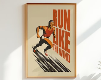 Run Like the Wind Runner Wall Art Home Gym Retro Poster (Digital Download)