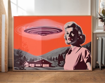 Alien Abduction Art Ufo Wall Art Retro Sci Fi Space Age Decor (Digital Download)